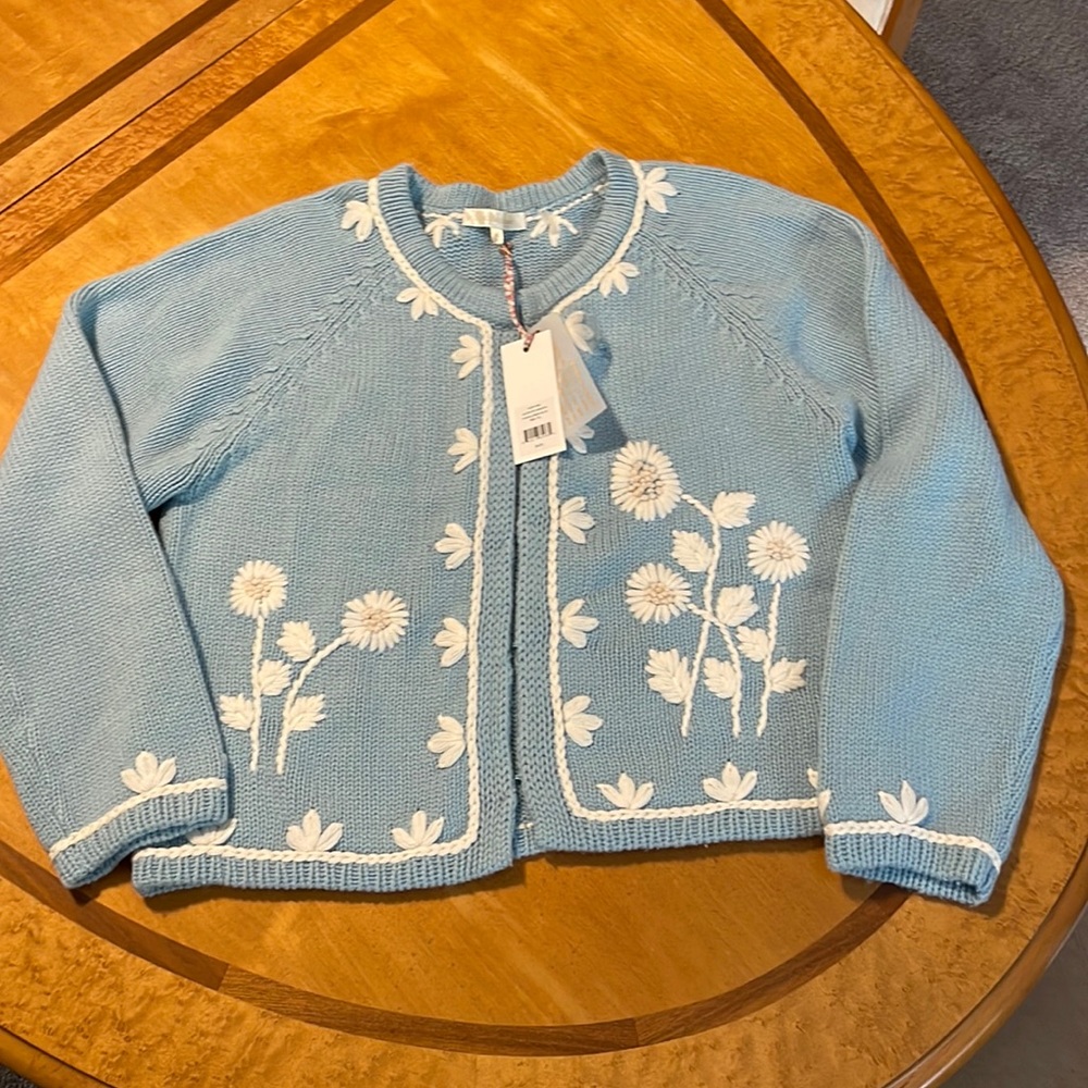 NWT LoveShackFancy XL Lafayette Cardigan in Cornflower blue